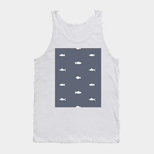 Blue white fish hand drawn silhouette pattern Tank Top